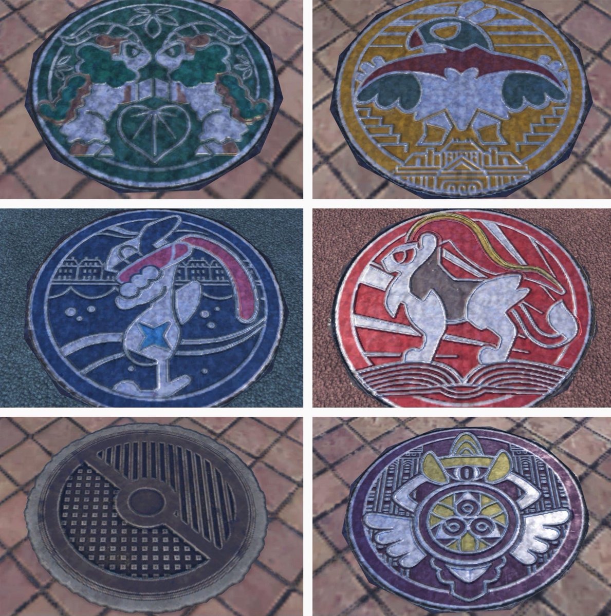 pokemon_twts's tweet image. Each district of Lumiose has a different sewer cover design