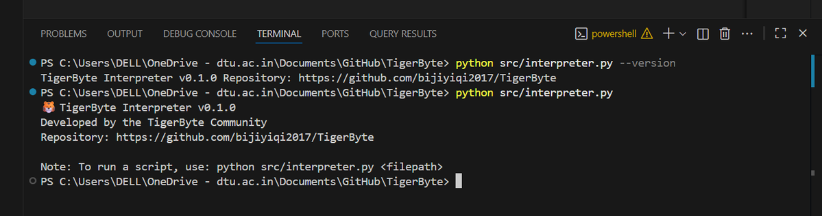 DayDayUp22's tweet image. 🐯 Another awesome milestone for TigerByte!
Our latest PR added version & about commands — making the interpreter more user-friendly & CLI-ready.
Huge shoutout to a potential future co-maintainer whose work truly shines in both code quality and impact!
 #Python #TigerByte
