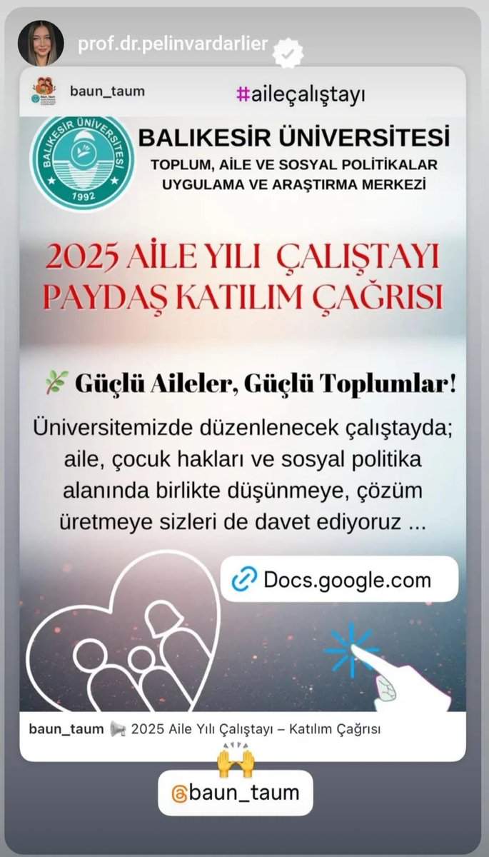 GokhanKalagan_'s tweet photo. Güçlü Aileler, Güçlü Toplumlar"
2025 Aile Yılı Çalıştayı Paydaş Katılım Çağrısı.. 👇
Balıkesir Üniversitesi toplum, aile ve sosyal politikalar uygulama ve araştırma merkezi #BAUN #TAUM
@BaunTaum97439 @pelinvardarlier https://t.co/QNRO1NuKzU