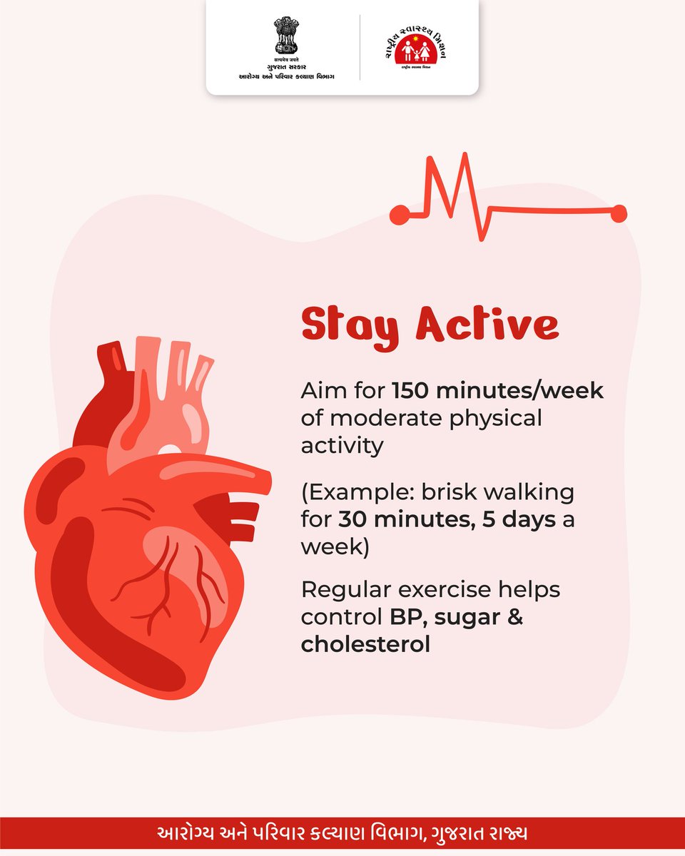 NHMGujarat's tweet image. Every heartbeat counts!
Small lifestyle changes today can prevent heart disease tomorrow.
#BeatHeartDisease 
#HealthForAll #HeartAttackAwareness #HealthyHeart 
#ActFAST #EatHealthy #HeartSmart 
#HealthyHeartHealthyLife #HealthyGujarat #GOG
@CMOGuj
@MoHFW_INDIA 
@JPNadda