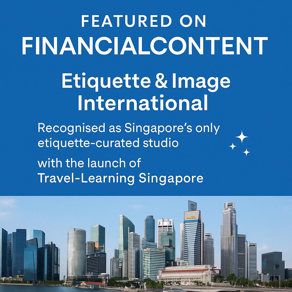 EtiqImage's tweet photo. @etiqimage Etiquette &amp; Image International is recognised as Singapore’s only etiquette-curated studio in Singapore. With the launch of our Travel-Learning Singapore programme, education, and cultural intelligence for visitors to Sin.
#CulturalFluency https://t.co/KEIbUNmcyY
