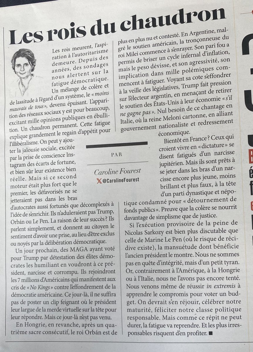 « Les fatigués d’un « soi-disant »narcisse jupiterien sont prêts à se jeter dans les bras d’un narcisse encore plus jeune, moins brillant et plus faux… » encore une excellente tribune et analyse👏⁦<a href="/CarolineFourest/">Caroline Fourest</a>⁩ ⁦<a href="/franctireurmag/">Franc-Tireur</a>⁩