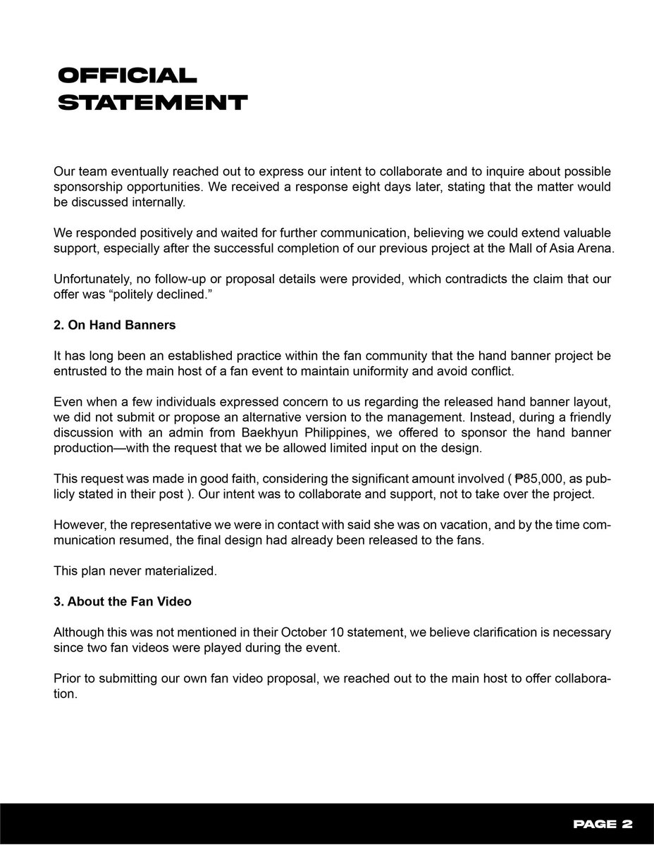 EXOPhils's tweet photo. OFFICIAL STATEMENT by @EXOPhils
and @PhixoBar

Our intent in releasing this statement is not to reignite conflict but to clarify our side of the story — respectfully and truthfully. https://t.co/omXbTxs0MW