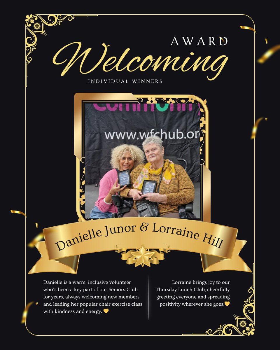 🌟 Congratulations to our Welcoming Award Winners! 🌟

We’re thrilled to celebrate Lorraine and Danielle, two shining stars! 💛

Thank you both for creating such a welcoming space for everyone. You truly embody the spirit of community!

 #WelcomingAward #CommunitySpirit #Thankyou