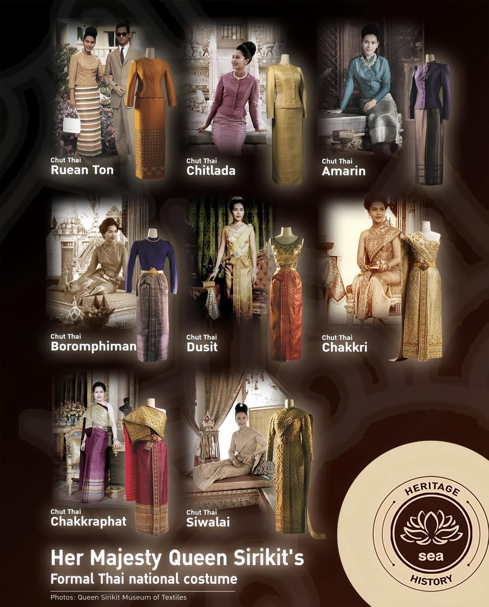 🇹🇭| Queen Sirikit of Thailand played a major role in introducing and developing Chut Thai (ชุดไทย), Thailand's national dress, both domestically and internationally.

Before the 1960s, Thailand did not have a standardized national costume. Aristocratic women often wore