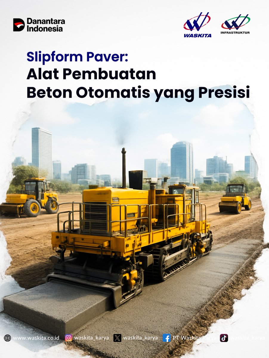 jambihadir's tweet photo. Hollaa #TemanKita👋🏻 Masih ingat Concrete Paver? 

Kali ini #MiminKita bahas jenis spesifiknya: Slipform Paver! 🚧 Alat ini bantu bentuk &amp; padatkan beton tepi jalan biar hasilnya mulus &amp; presisi✨ Yuk geser &amp; simak infonya! 

#PemadatBetonKita #ForBetterWaskita #BUMNUntukIndonesia https://t.co/EMi73Kb1BD