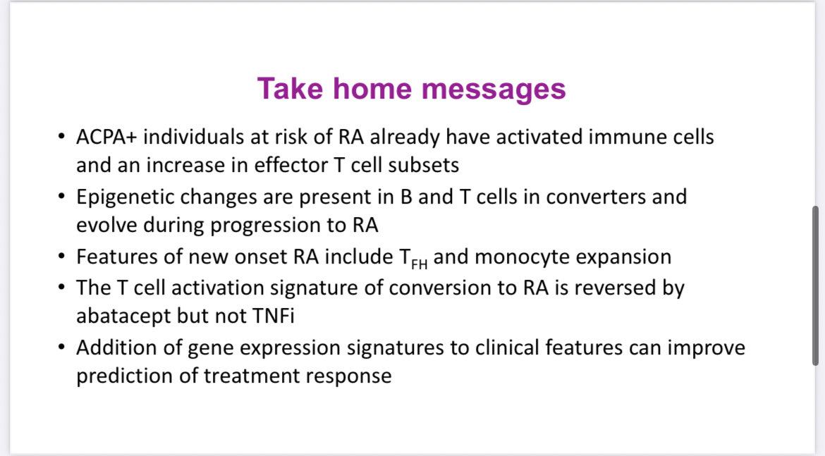 RoxOsler's tweet image. #YearinReview #ACR25 #BasicScience
🔹In ACPA+ individuals at risk of #RA, early immune activation includes effector and TFH T-cell expansion.
🧬 Epigenetic shifts in B and T cells precede clinical conversion.
💊 T-cell activation signature is reversed by abatacept, not by TNFi.