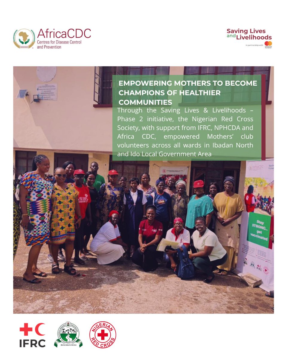 nrcs_ng's tweet image. 🎉 Empowering Mothers, Saving Lives!
The Nigerian Red Cross - Oyo State Branch recently trained Mother’s Club volunteers in Ibadan North & Ido on vaccine promotion, and community mobilization. Supported by @Mastercard Foundation, @AfricaCDC , and @IFRC.
"Volunteers now…