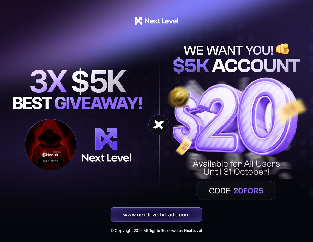 Happy Sunday y’all
Make I run small giveaway 🎁

Let’s give out 3x $5k next level accounts 
• Must follow <a href="/next_level_prop/">Next Level FX Prop</a> <a href="/CeoTrnchKid/">@NeduX 🦅</a> 
•  Join t.me/+VN_fsFK2Qx9kM…
• Like , retweet and tag 3 trader friends winners after 72 hours 

Let’s gooo🚀