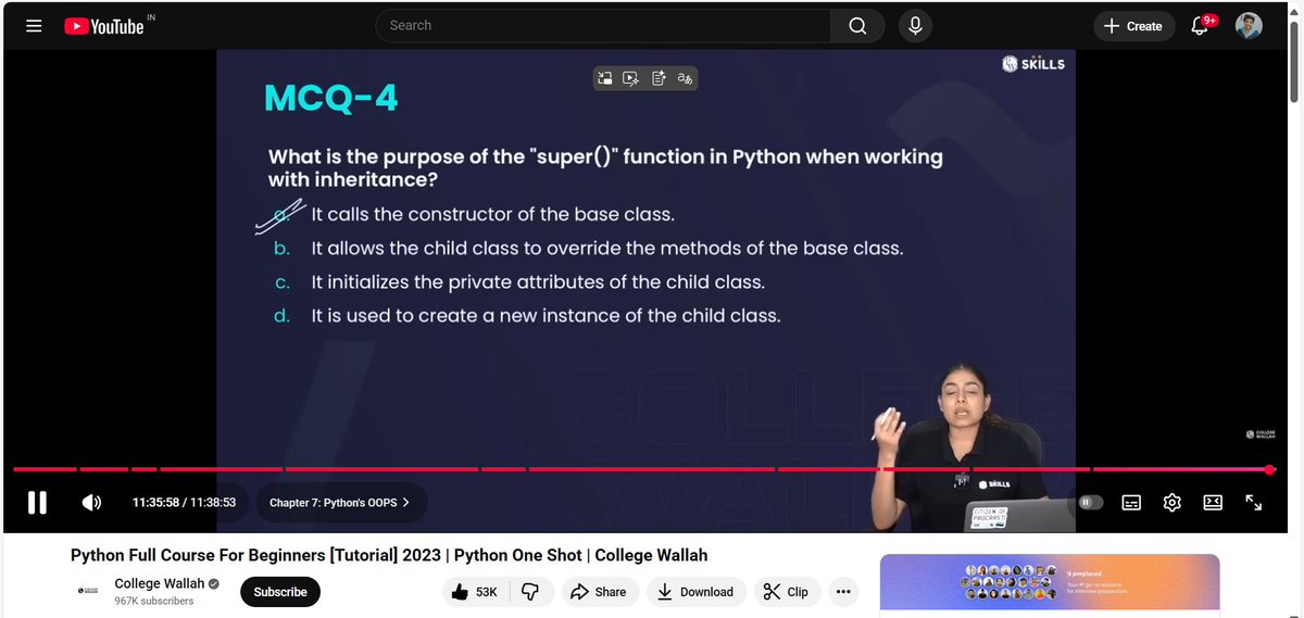 HimanshuTomer99's tweet image. Finally I've completed  Python fundamentals...✅
Thanks to @UrviGoel3 @YouTubeIndia @collegewallah    
1⃣ Explanation is clear and crisp, However i need to practice more!
2⃣ It took me almost 25 days to finish this video with putting just 1-2 hrs/day.
#Python #CodingJourney