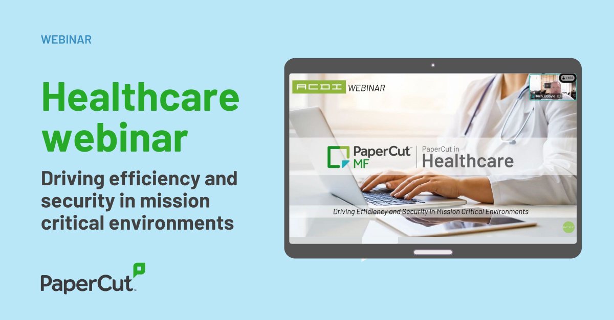 Your mission, should you choose to accept it: drive efficiency and security in mission-critical healthcare environments.

This webinar shares real-life case studies from MetroHealth, Southeast Health, and more and is brought to you by the clever crew at ACDI, featuring PaperCut’s