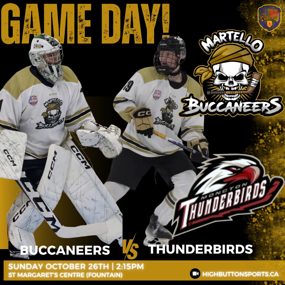 G A M E   D A Y ! 🏴‍☠️ 🏴‍☠️ 🏴‍☠️

VS @u16thunderbirds 🦅

📍St Margaret’s Centre (Fountain)
Puck drops at 2:15pm

🎥 Livestream: <a href="/thehighbutton/">High Button Sports</a> 

LET’S GO BUCS!!!! 🏴‍☠️ 🏴‍☠️ 🏴‍☠️