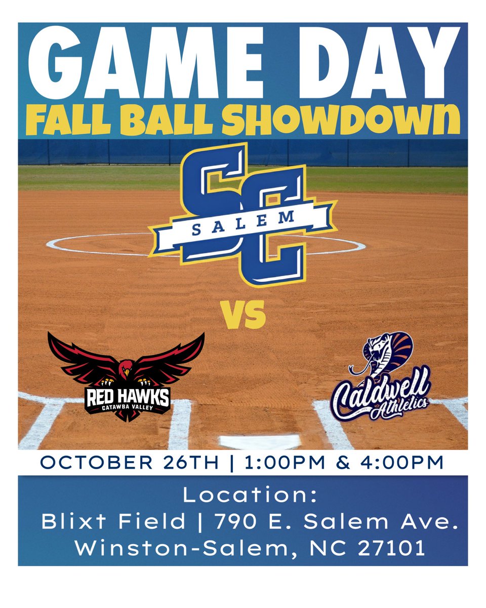 It’s a Fall Ball Double Doubleheader as Salem Plays Catawba beginning at 1:00 and Caldwell at 4:00. Come check out the 2026 Spirits in action at Blixt Field.