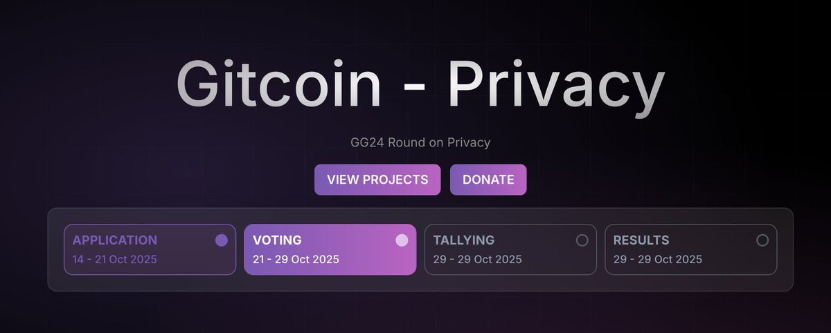 I successfully submitted my vote in the GG24 Privacy round through gitcoin.privote.live! ❤️‍🔥

<a href="/winprivacy/">@winprivacy Ecosystem Diversity</a> <a href="/torproject/">The Tor Project</a> <a href="/ShutterNetwork/">Shutter 🛡️⚔️</a> <a href="/AragonProject/">Aragon.eth 🦅</a> <a href="/rotkiapp/">🐦 rotki - own your data, protect your privacy</a> <a href="/EnclaveE3/">Enclave ઇઉ</a> <a href="/EIP7503/">WORM | EIP-7503</a> <a href="/session_app/">Session</a> <a href="/zkemail/">ZK Email</a> <a href="/Canarysafe/">Canary</a> <a href="/walletbeat/">Walletbeat</a> <a href="/ZKPassport/">ZKPassport</a> <a href="/fluidkey/">fluidkey.eth</a> <a href="/Privoteweb3/">Privote</a> <a href="/lunarpunksquad/">LunarDAO</a>