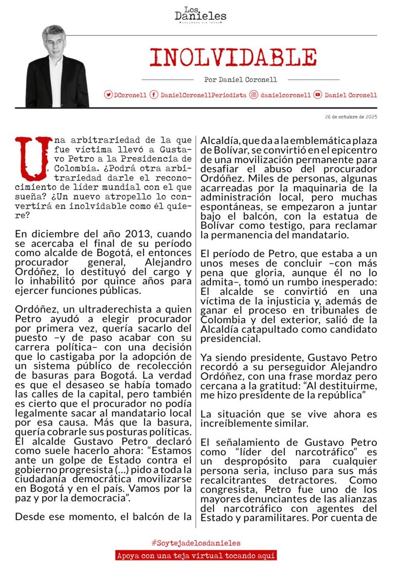 Jacintopingo's tweet photo. ¡”Dio papaya”, al “Rey”, acertado como siempre @DCoronell , desnudando, DE PASO, la canallada de los que acá se “alegran”, como si su pasaporte fuera de otro color, muy “vivos”!
#NoEchenCarreta
#Inolvidable
#DanielCoronell https://t.co/ZqJ5expYfn