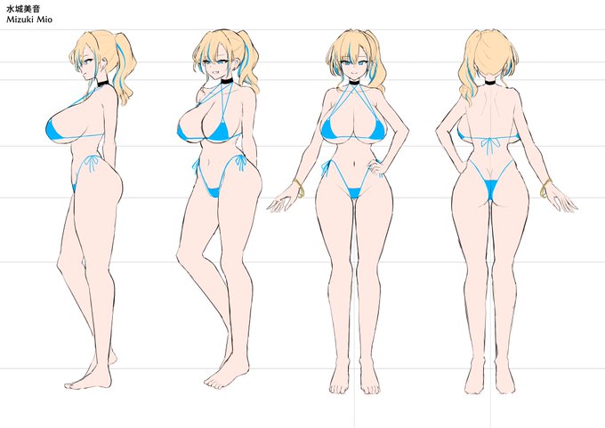 冬コミ新刊で出すキャラの4面図と冬コミのクリアファイルか何らかのグッズにするかもしれないイラストのWIP 