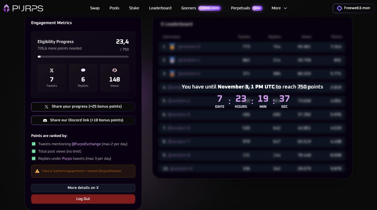 Slowly but surely making my way up $PURPS ranks 😎
23 pts down
726 to go grind never stops!
Who else is farming points with me? 💜
<a href="/PurpsExchange/">Purps Exchange 🦄</a>