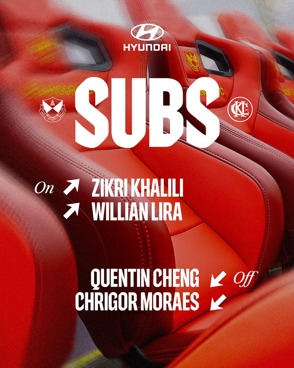 selangorfc's tweet photo. 60’ | 🔴🟡 SFC 0-0 KLC 🔵⚪

⏩ Quentin Cheng, Chrigor Moraes
⏪ Willian Lira, Zikri Khalili

Dikuasakan oleh Hyundai Motor Malaysia

#SelangorFC #ThisIsSelangor
#SFCKLC #LS8
#LigaSuper2025-26
#KlangValleyDerby #KHINDxSFC https://t.co/A0pzEJi2bL