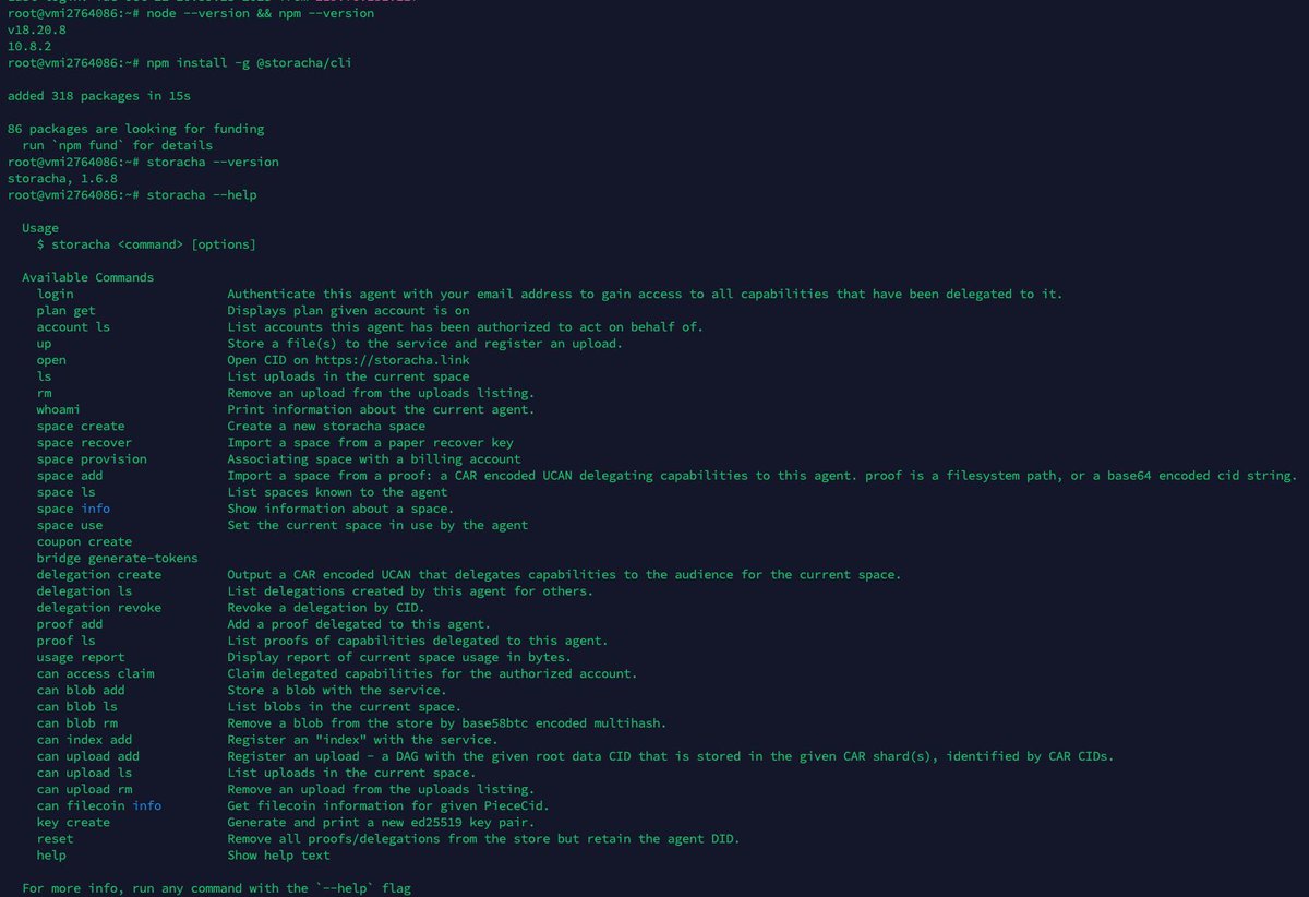 bitbigcat's tweet image. Storacha CLI successfully installed @storachanetwork