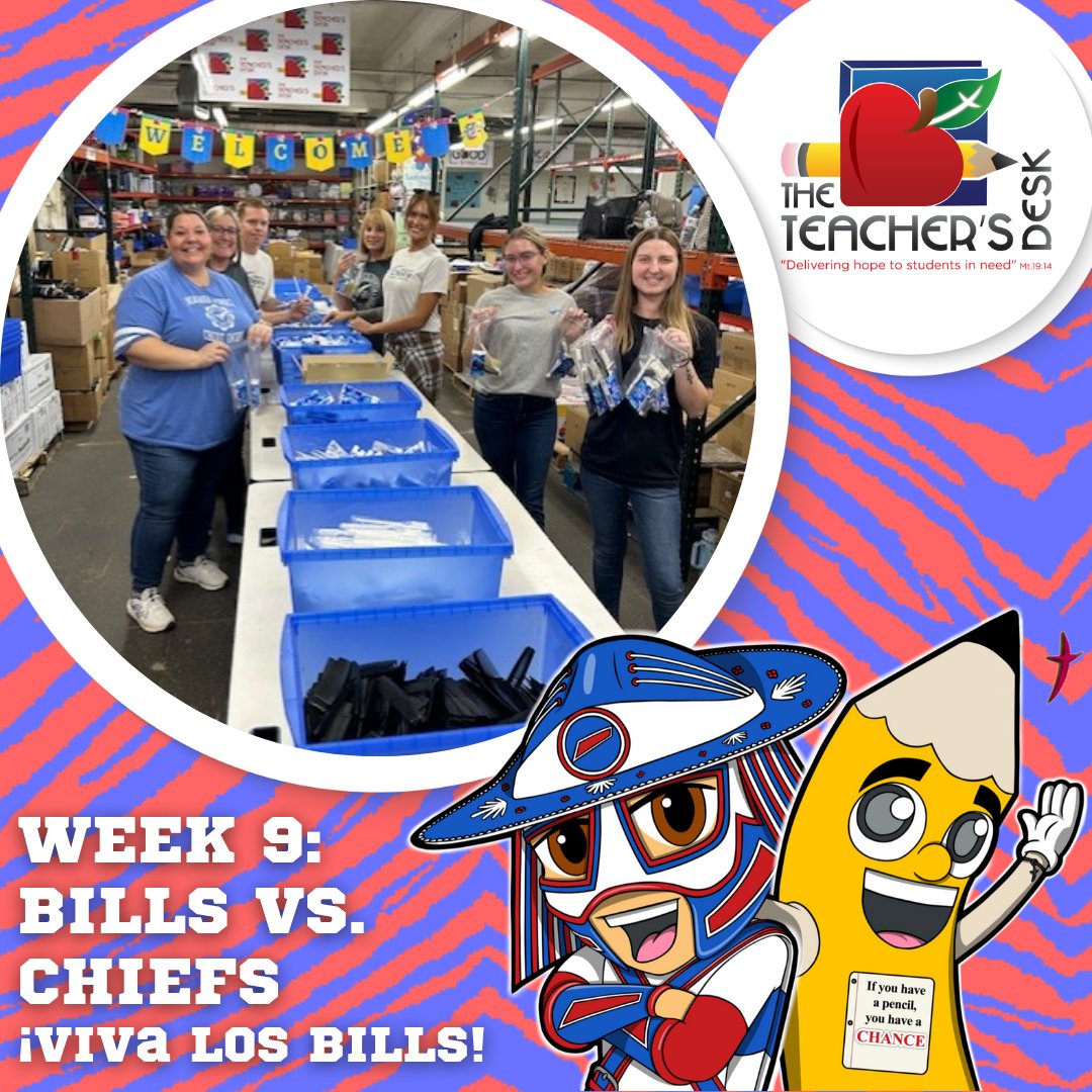 Thank you, Bills Mafia, for supporting PanchoPacks! We’re aiming for a big win against the Chiefs today. Learn more about PanchoPacks and how you can get involved at theteachersdesk.org/panchopacks.