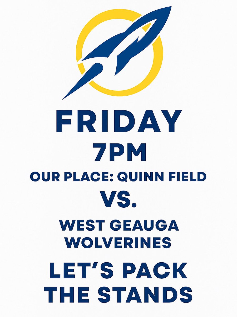 🚀 Let’s pack the stands, Rockets!
This Friday 7PM at Quinn Field — SHS vs. West Geauga Wolverines 👊
Let’s make it a frightful Friday for them 💙💛
🎟️ Ticket info coming soon!
#theBoro #goRockets #PackTheStands #FridayNightLights