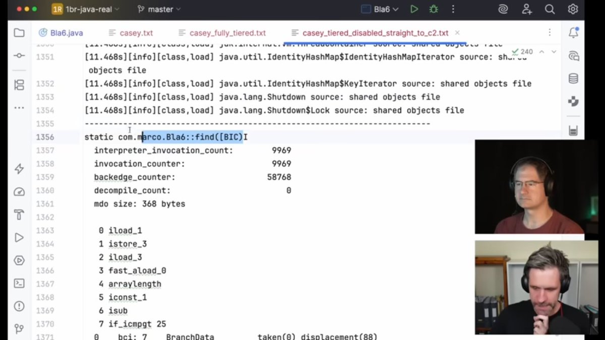 tivrfoa's tweet image. From Java to Assembly in Java's 1-Billion-Row Challenge (Ep. 4) | With Casey Muratori
youtube.com/watch?v=XRUMbG…
-XX:CompileThreshold=1 -XX:-TieredCompilation is an interesting test.
Even then, the interpreted version ran 9969 times. 🤔