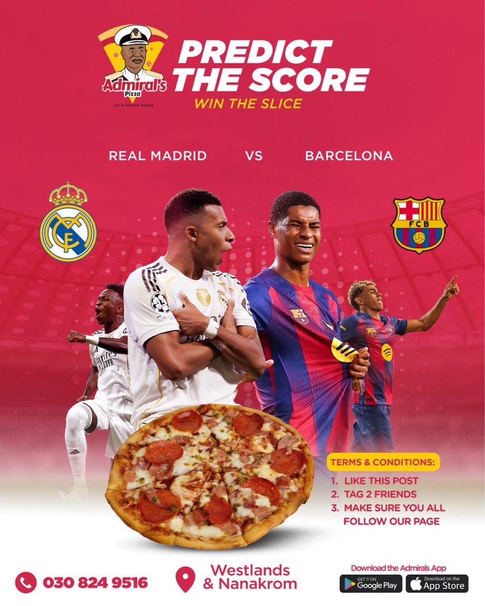 TwoTerty__'s tweet photo. El Classico is here again 😍 Real Madrid Vs Barcelona 

-Predict the correct score and use the hashtag:  #AdmiralsCorrectScore  . 

- Picking first two to correctly predict ❤️ 
- Predictions ends at 3:00 PM.

Good Luck https://t.co/LeAMMMkSZX