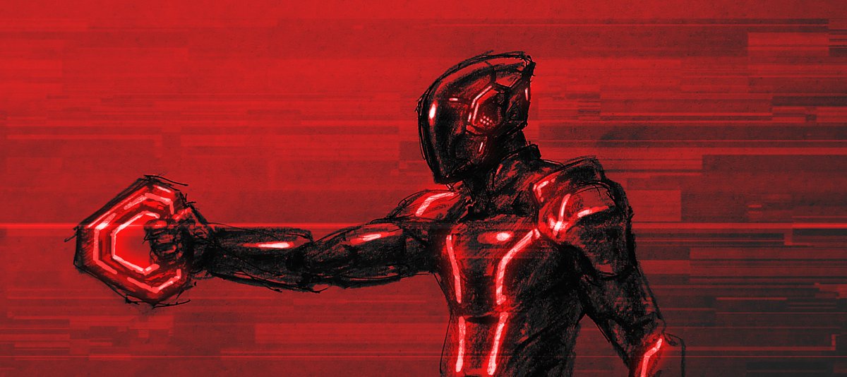 『トロン：アレス』鑑賞後の楽描き。
画面に登場するデザイン全般が格好良くて眼福でした。
レガシーの時みたいにトイを色々買っちゃおう…と思っていたら、立体物の商品展開がほぼ無く本当に残念。

#トロンアレス
#TronAres