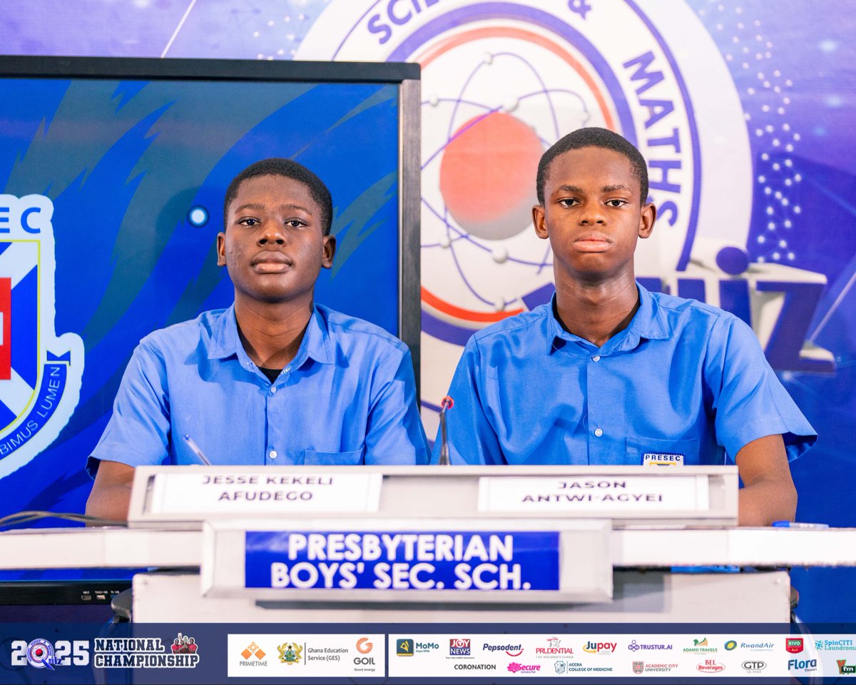 NSMQGhana's tweet image. AUDITORIUM 900:
End of Round 1:
Presbyterian Boys’ Sec. School: 20pts
T.I. AMASS, Kumasi: 15pts
Oti Boateng SHS: 11pts
#NSMQ2025 #NSMQOneEighth #Primetime