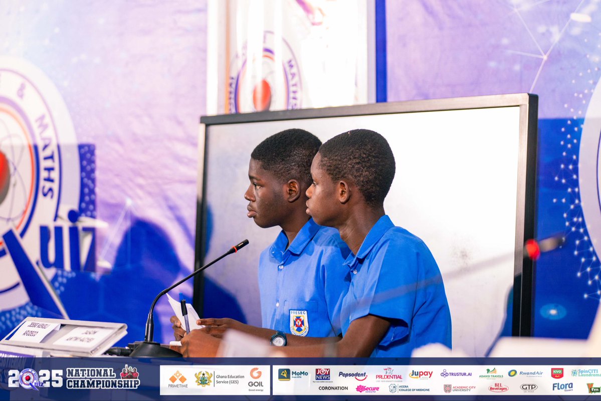 NSMQGhana's tweet image. AUDITORIUM 900:
End of Round 1:
Presbyterian Boys’ Sec. School: 20pts
T.I. AMASS, Kumasi: 15pts
Oti Boateng SHS: 11pts
#NSMQ2025 #NSMQOneEighth #Primetime