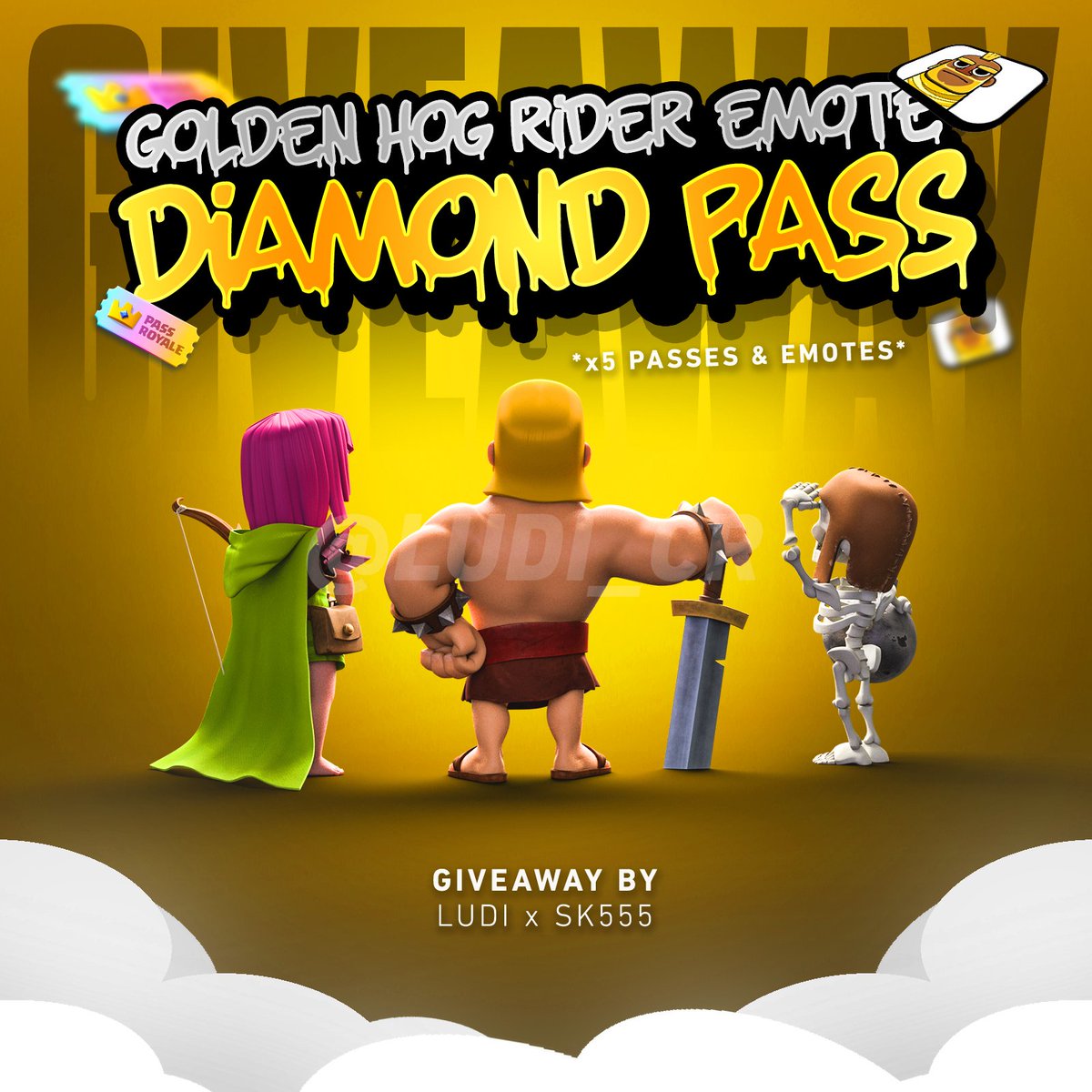 Ludi_CR's tweet image. 💎 Clash Royale Giveaway 💎
×5 Diamond Pass &
×5 golden Hog Emote 
- Like❤️ & Retweet ♻️
- Follow @Ludi_CR
- Follow @sk__555
- Comment your favorite card
Good Luck, Winners in 5 days⏰️
#ClashRoyale