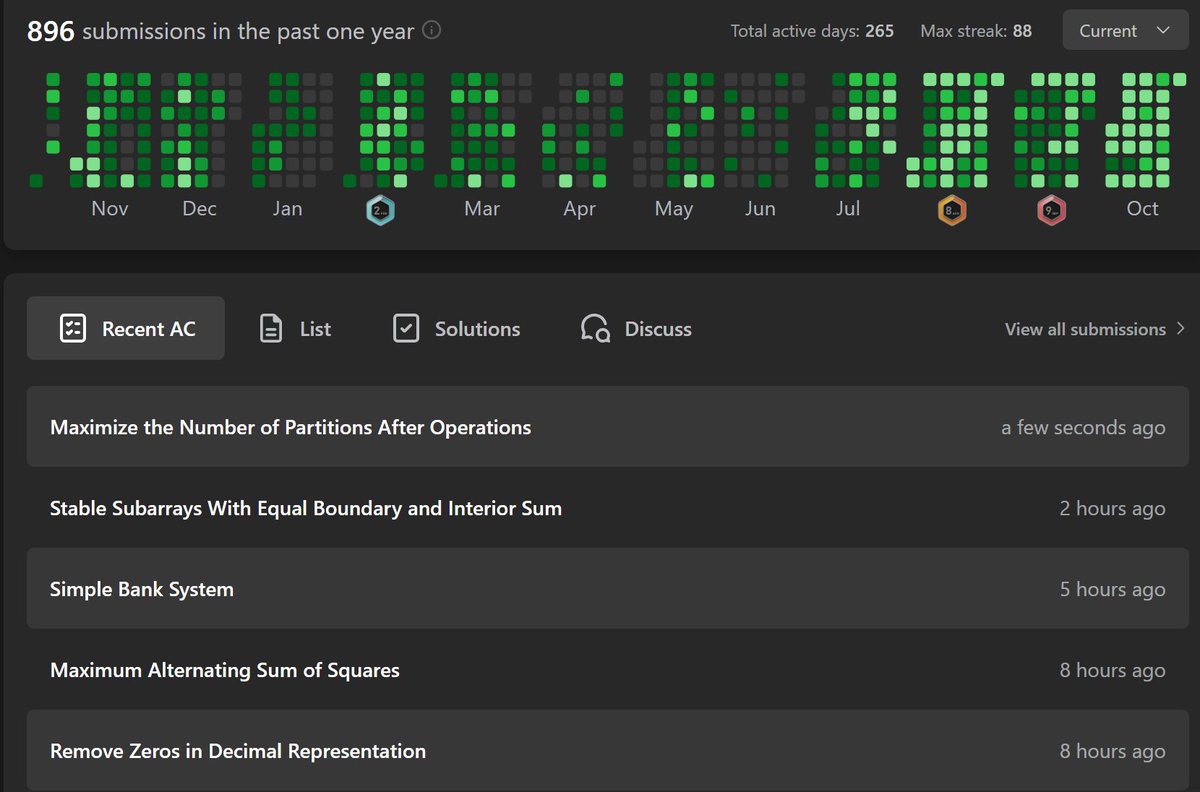 SwaDotDev's tweet image. Day [60/ 100] of #100daysofcode 

-&amp;gt; POTD leetcode
-&amp;gt; POTD gfg
-&amp;gt; Gave Weekly contest (virtual)
-&amp;gt; Revised some graph problems
-&amp;gt; JS and CPP interview related questions

#buildinpublic #LeetCode #contest