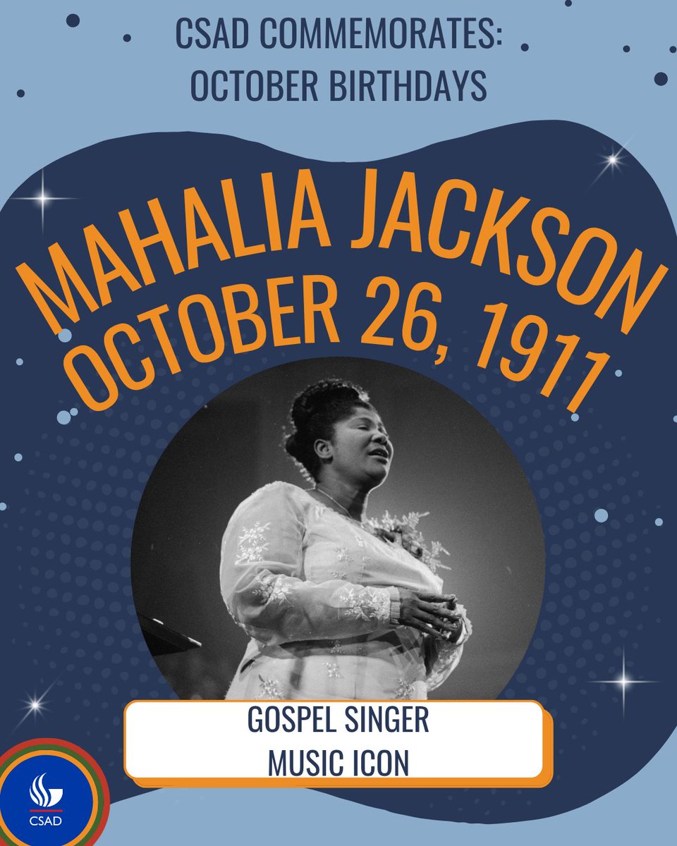 CSADatGSU's tweet photo. CSAD celebrates the birthday of Mahalia Jackson, the towering legendary gospel singer who was the defining voice of the genre over her remarkable 40-year career. Her 1947 recording of “Move On Up a Little Higher” brought her national and international fame. https://t.co/isDi9oxQfe