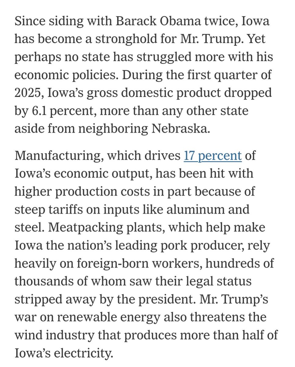AngieLauritsen's tweet image. &quot;Matt Wyatt, who voted for President Trump and farms 1,500 acres of corn and soybeans in Hudson, Iowa, said he would rather have markets for his products than a bailout from Washington.&quot; #GOPTariffs #Nebraska 
Where are House Republicans? #DoBetter 
nytimes.com/2025/10/26/us/…