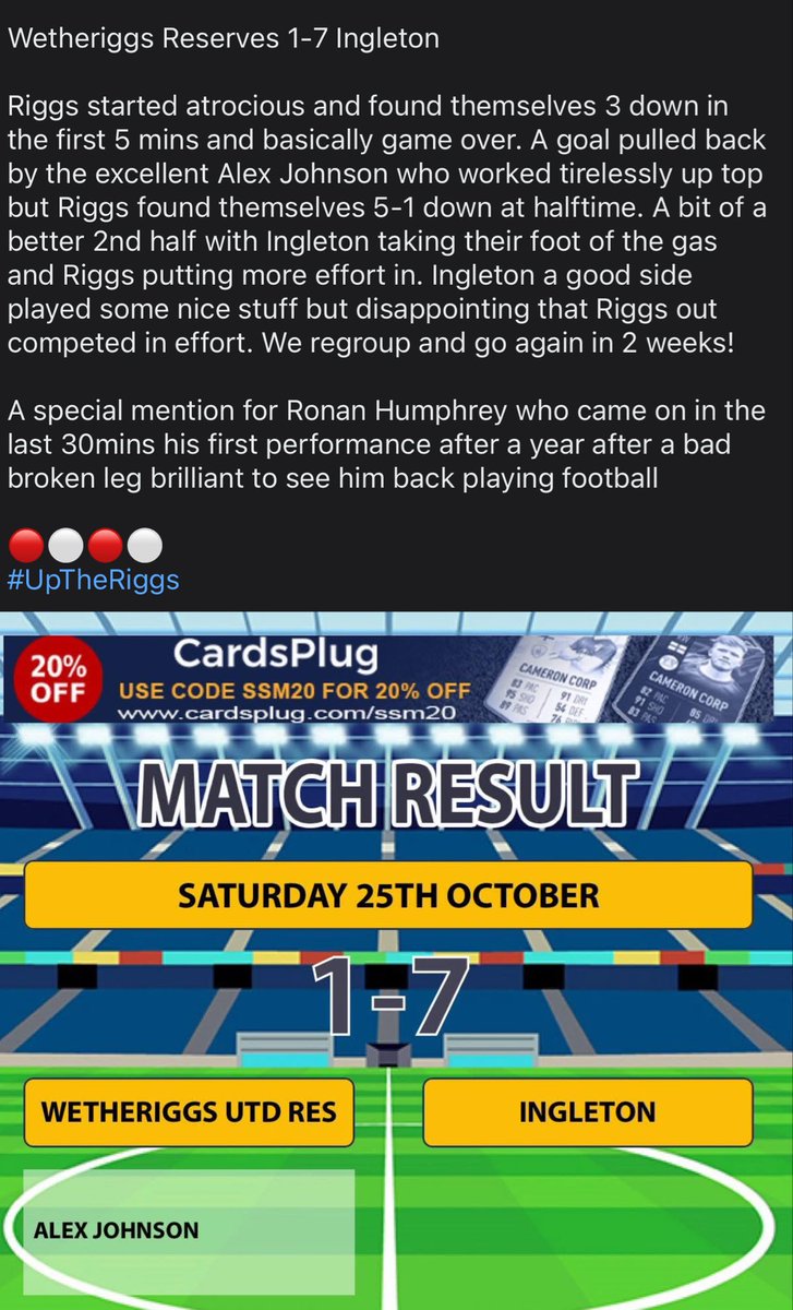 WetheriggsUtdFC's tweet image. Match report from yesterday’s reserve team defeat to Ingleton

🔴⚪️🔴⚪️
#UpTheRiggs