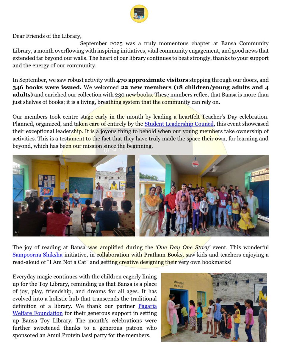 BansaLibrary's tweet image. MONTHLY UPDATE REPORT- SEPTEMBER 2025
Dear Friends of Bansa Library, 
We hope you’re enjoying the festive season and that these days have brought you moments of joy, warmth, and togetherness. We are back with our monthly report for last month. September was a special month, full…