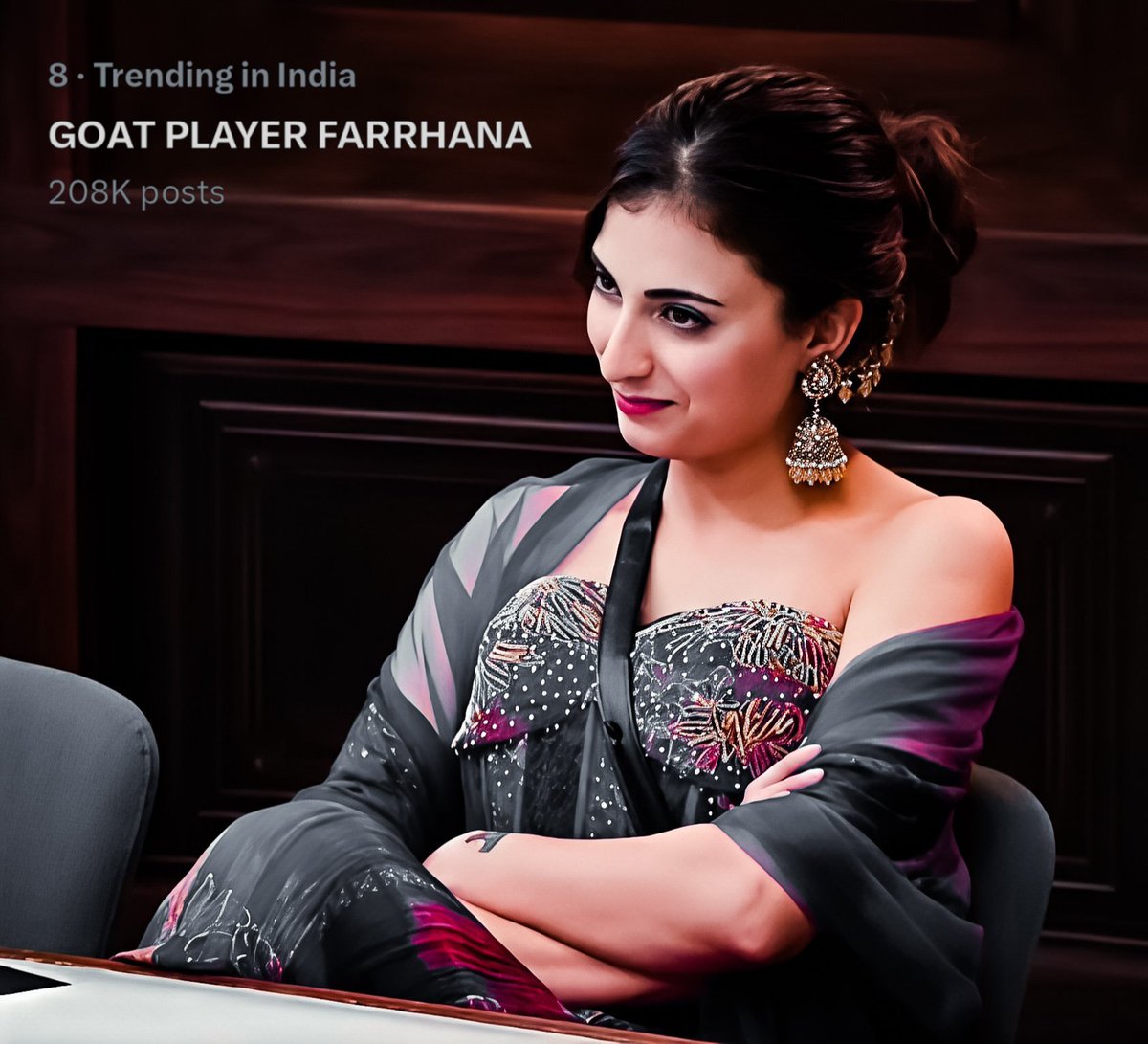 Farrhana_bhatt's tweet photo. Thanks, Rebellions, for this wonderful trend ! 
Amazing energy all around. She is indeed the GOAT PLAYER FARRHANA and truly grateful for all the love and support from you all. 

Let’s keep showing the world why she’s the Greatest Of All Time #FarrhanaBhatt https://t.co/Vkvg5tqx5d