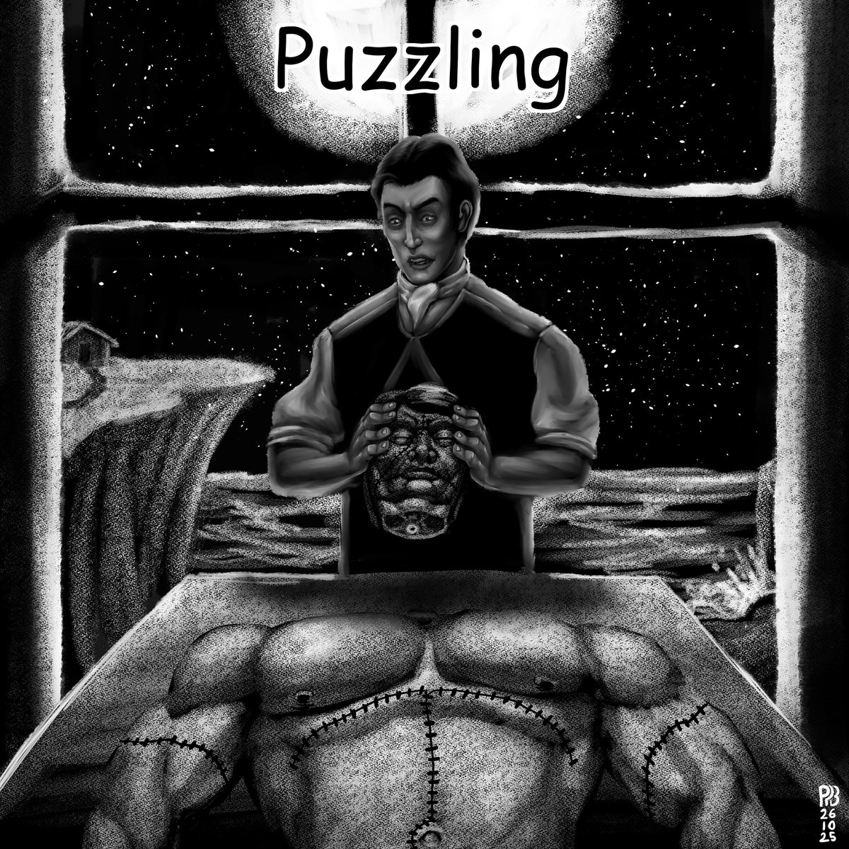 P4wP4wBear's tweet photo. Inktober 2025 Day 26 Puzzling

#Inktober #puzzling #assemble #monster #victor #frankenstein #alive #night #reanimate #marryshelley #inktoberday26 #inktoberday26puzzling #inktober2025puzzling #inktober2025 #artedigital #digitalart https://t.co/O8Wior7jDJ