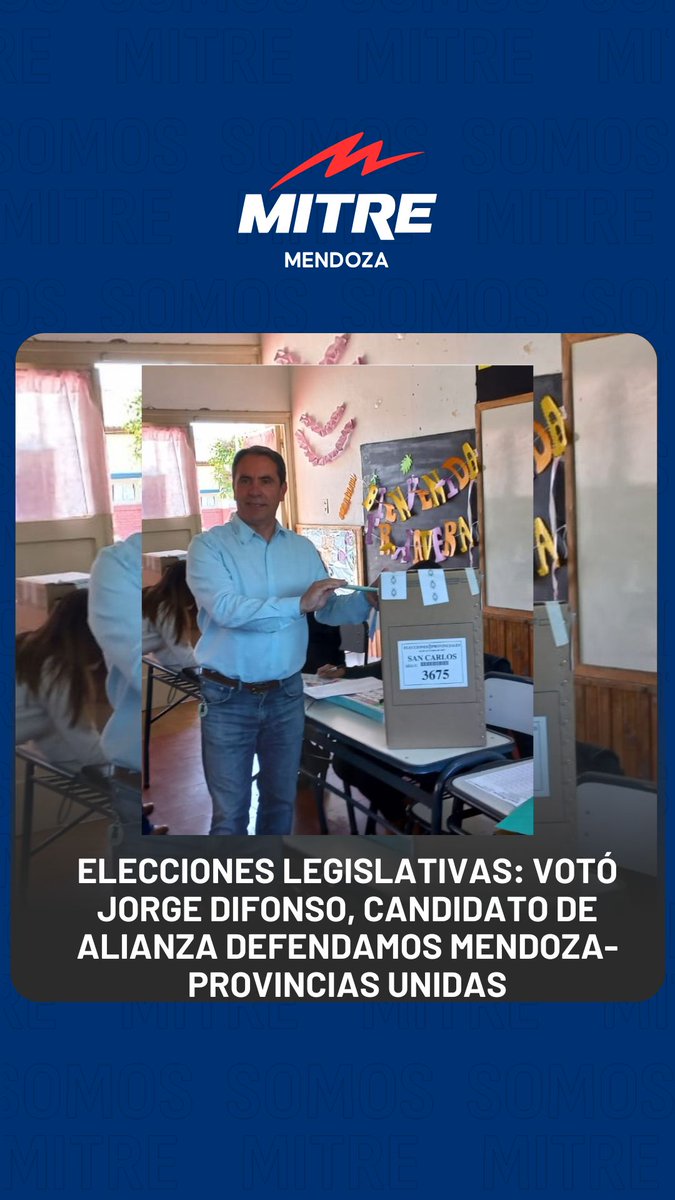 #EleccionesEnMitre votó <a href="/JorgeDifonso/">Jorge Andrés Difonso</a> candidato a diputado nacional por Alianza Defendamos Mendoza-Provincias Unidas. "Estoy agradecido a todos los mendocinos que nos recibieron en campaña. EStoy seguro que los mendocinos van a priorizar la agenda local".