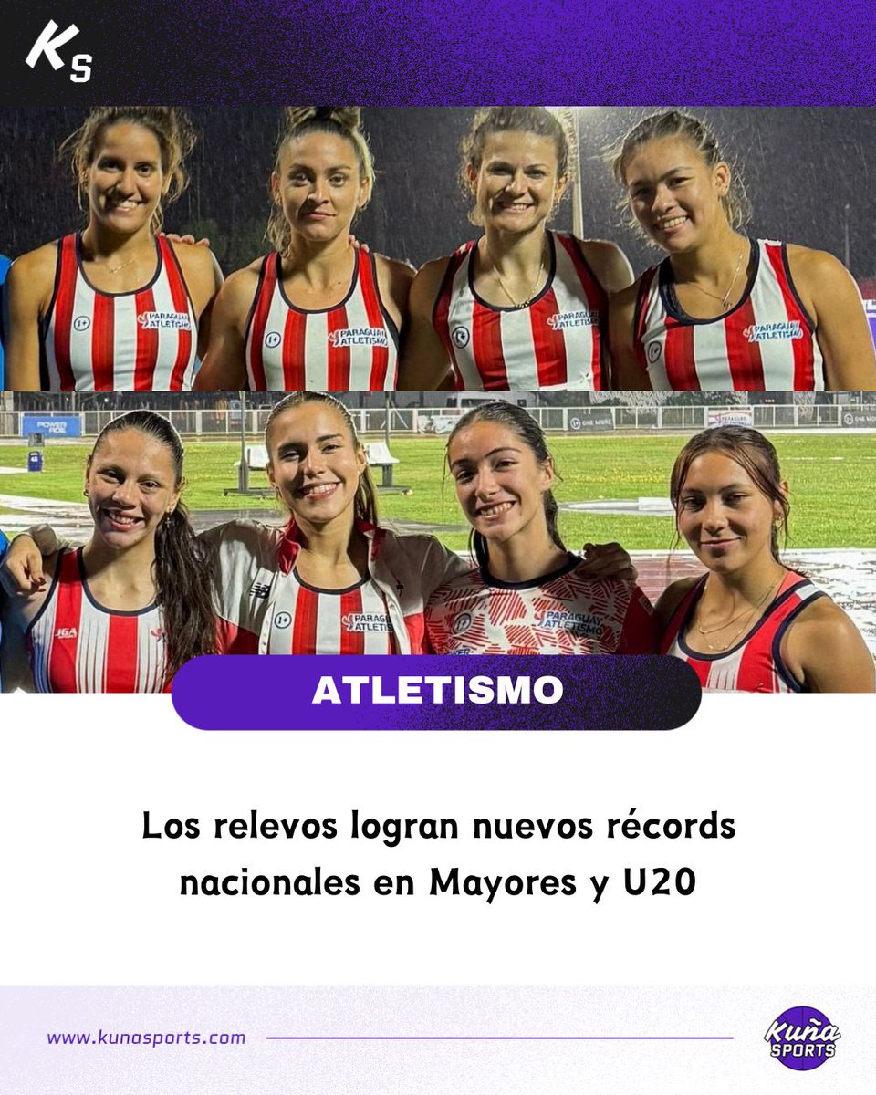 ¡Nuevos registros!🔝🇵🇾

🏃🏻‍♀️El Grand Prix internacional dejó un par de récords nacionales en el relevo 4x100m femenino.

✅En la categoría U20, Camila Llanes, Victoria Duarte, Jimena Sostoa y Monserrath Gauto pararon el crono en 48.96s, bajando los 49.42s de 2023.

#KuñaSports💜