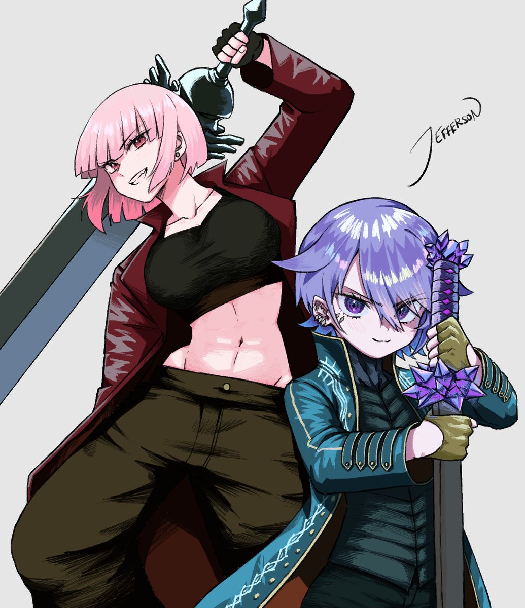 jeffraeson's tweet image. Inktober: Calli and Biboo DMC3 ver.
#bijouwled #callillust #hololive #DMC3  #Inktober2025