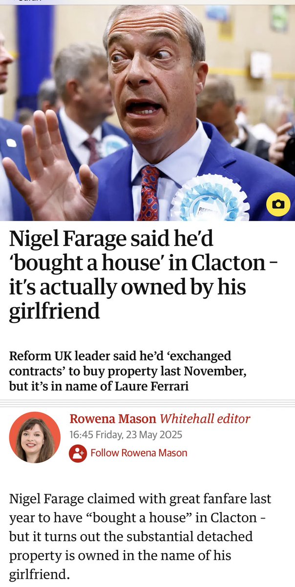 It’s 156 days since we found out something dodgy took place on Farage’s house purchase.  In 156 days we still don’t know who paid for this house. He’s a public servant getting public money. We deserve to know. Looks like he’s a crook to me. You?