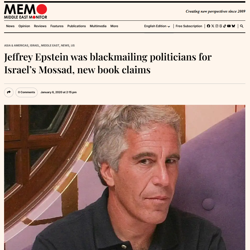 "Deceased American financier and convicted sex offender Jeffrey Epstein and his girlfriend Ghislaine Maxwell were Israeli spies who used underage girls to blackmail politicians into giving information to Israel, according to their alleged Mossad handler."
middleeastmonitor.com/20200106-jeffr…