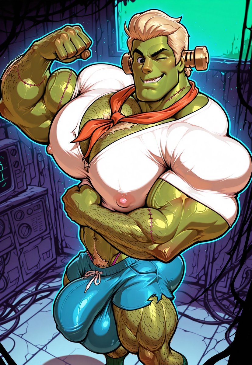 Detoxicc4h's tweet photo. #bara #cartoon #ScoobyDoo #fredd #freddjones #gay #muscle #ai #AIart #Halloween2025 #Halloween #Frankenstein https://t.co/mT8oWVolNZ