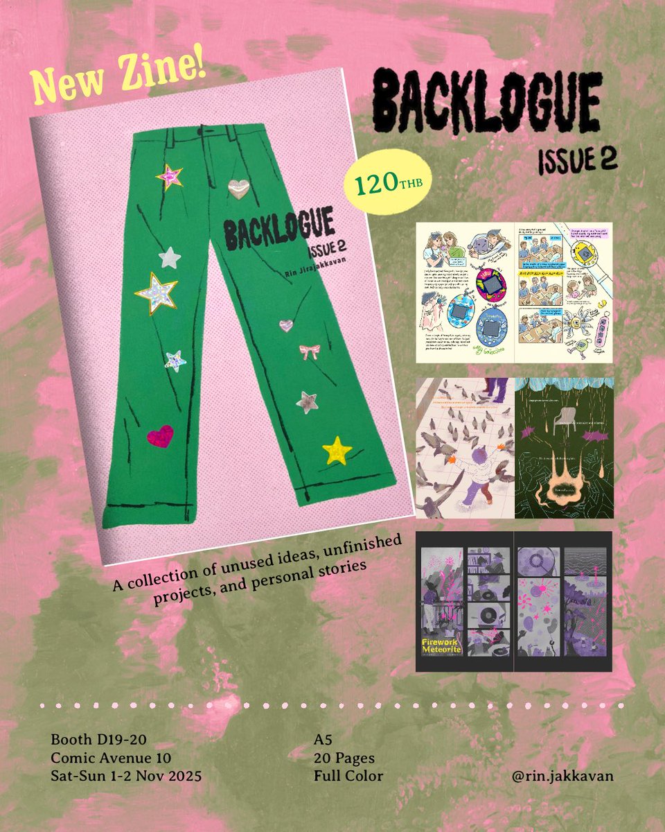มาโปรโมต zine ใหม่ 2 เล่มที่จะขายงาน #ComicAvenue10 ก่อนจะลงใบเมนูค่ะ!

D19-20 : Rin J.
Sat-Sun, 1-2 Nov 2025 

🎭My West End Diary
บันทึกการดูละครเวทีที่ลอนดอนช่วงปี 2021-2022 (2 ภาษา 44 หน้า)

✍🏻Backlogue Issue 2
รวมงานหลังบ้านที่ไม่ได้ใช้ ฉบับที่ 2

⁠ #CA10 ⁠#CA10_2days