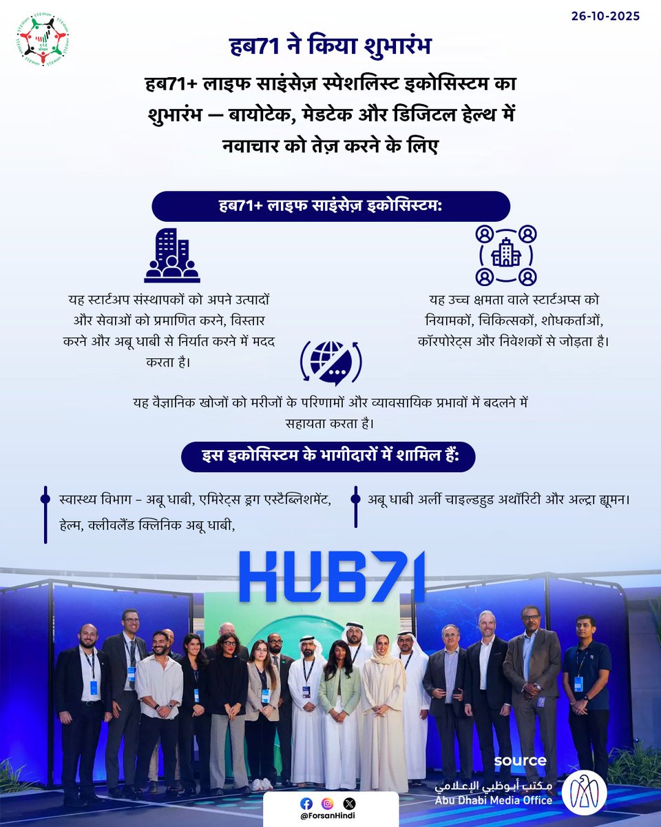 ForsanHindi's tweet image. हब71+ का लाइफ साइंसेज़ इकोसिस्टम — बायोटेक, मेडटेक और डिजिटल हेल्थ में वैश्विक नवाचार को तेज़ करने की दिशा में अबू धाबी की नई पहल।

#UAE #AbuDhabi #Hub71
@hub71ad
@ADMediaOffice