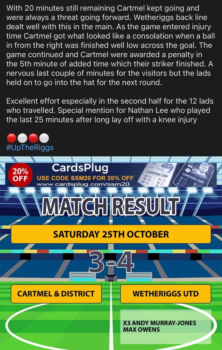 WetheriggsUtdFC's tweet image. First team match report from yesterday’s Senior Cup 2nd Round win against @CartmelAFC!

🔴⚪️🔴⚪️
#UpTheRiggs