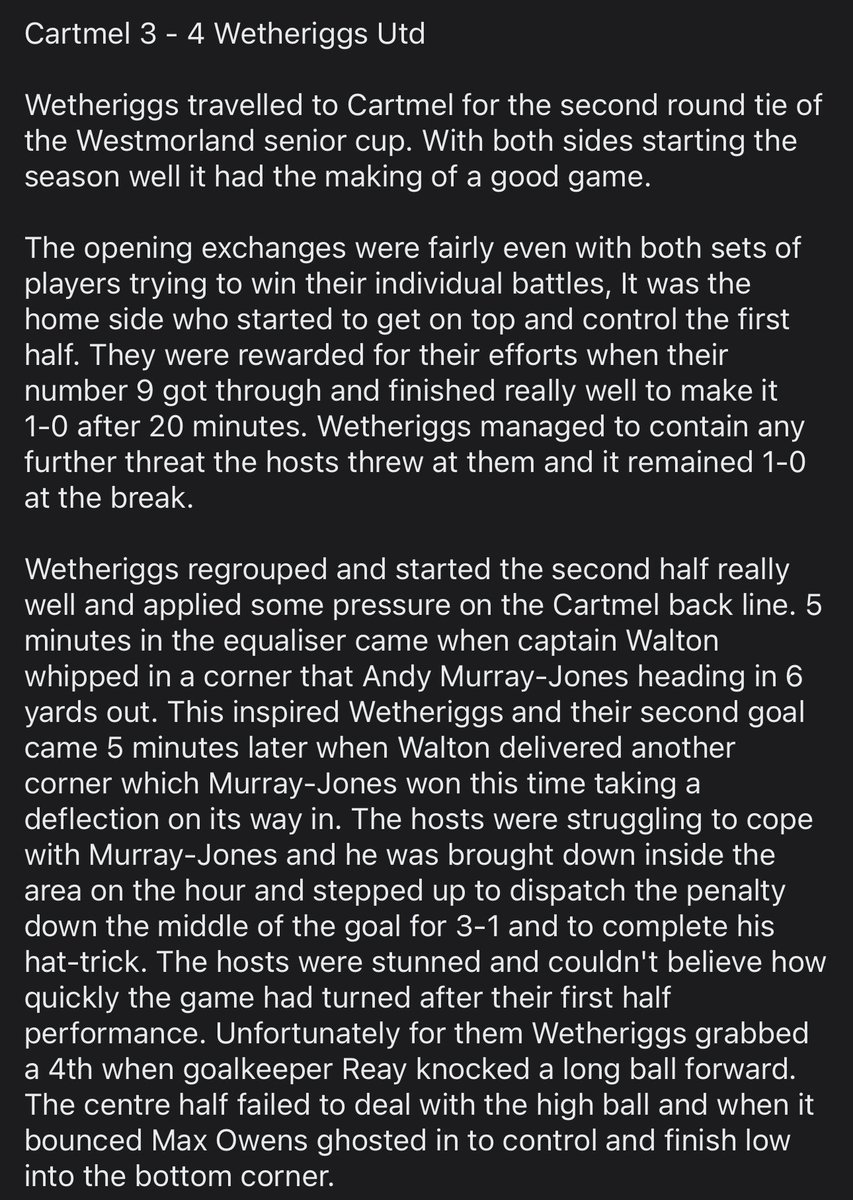 WetheriggsUtdFC's tweet image. First team match report from yesterday’s Senior Cup 2nd Round win against @CartmelAFC!

🔴⚪️🔴⚪️
#UpTheRiggs