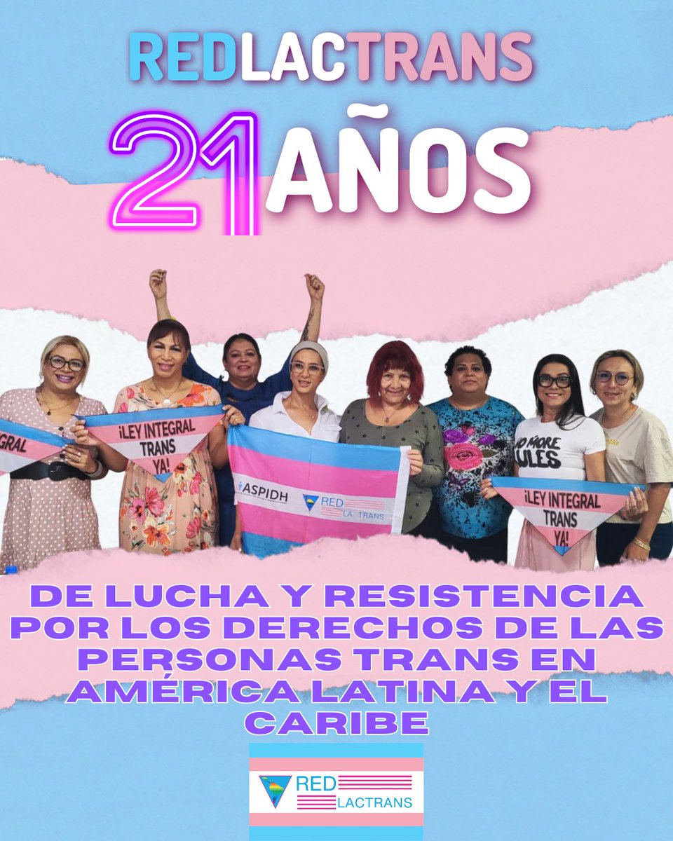 🏳️‍⚧️🎂Hoy la Red Latinoamericana y del Caribe de Personas Trans REDLACTRANS cumple 21 años de lucha y resistencia por los derechos de las personas trans en toda la región ¡Ni un paso atrás!

#SomosRedLacTrans
<a href="/marcela__romero/">Marcela Romero</a>