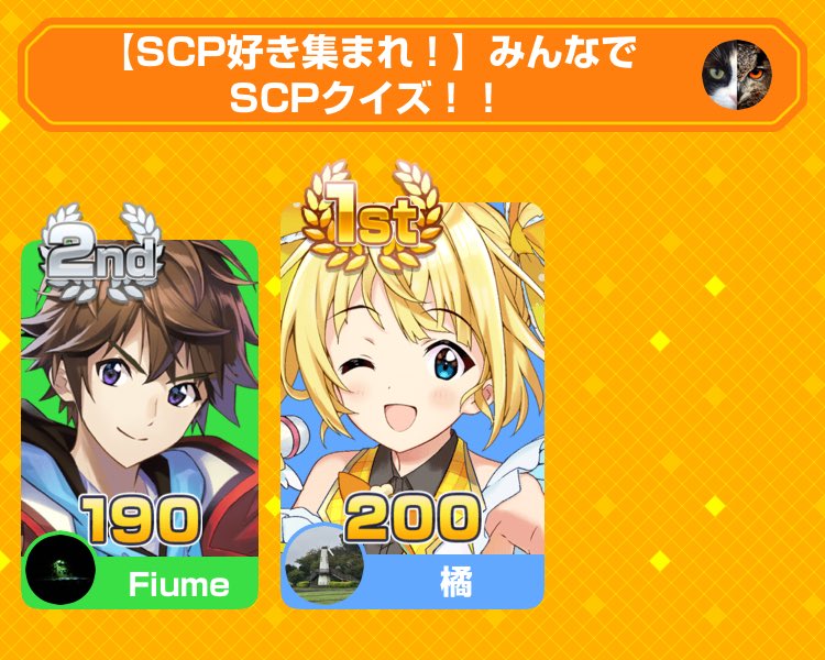 今回の優勝者は橘様でした！おめでとうございます！
表彰台の結果はこちらになります

優勝: 橘様
準優勝: Fiume様

ご参加ありがとうございました！
#みんはや
